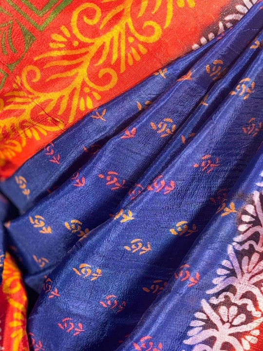 DARK BLUE AND ORANGE ART SILK SAREE