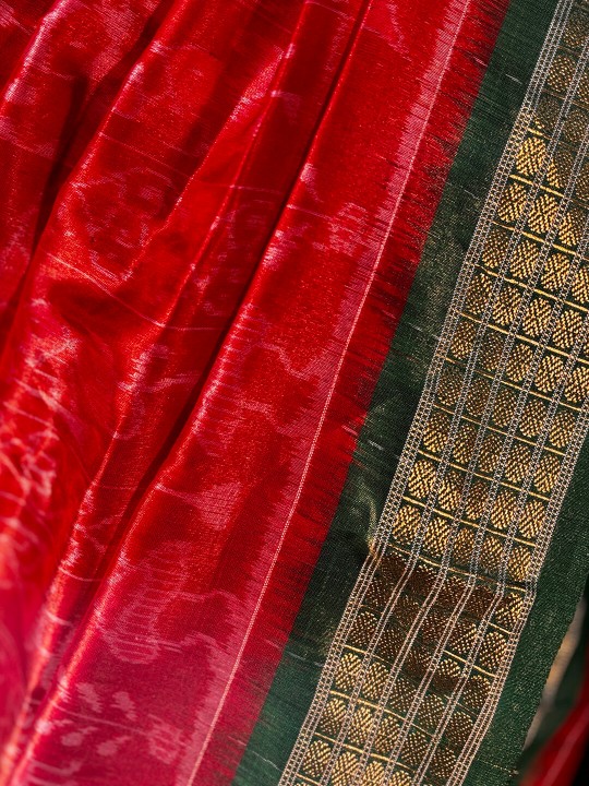 REDDISH ORANGE PURE TISSUE SAMBALPURI PATA SAREE