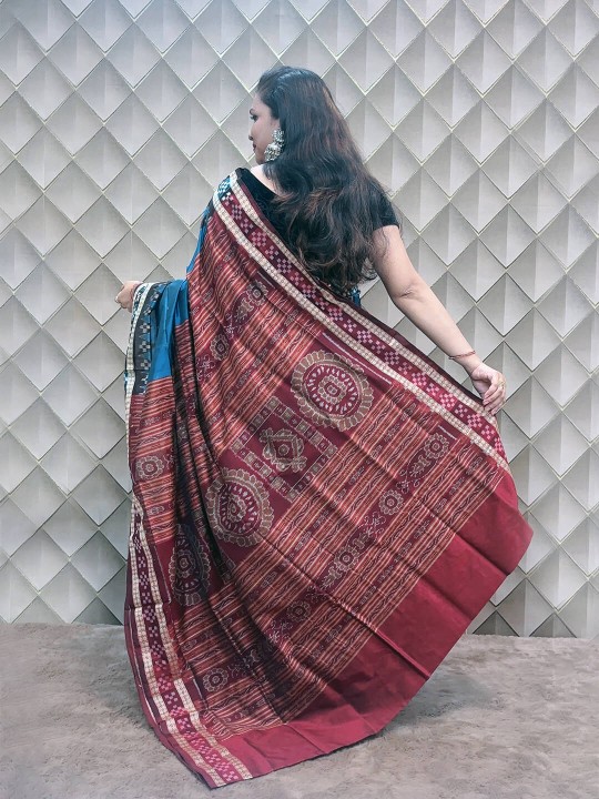 ROYAL BLUE AND RED SAMBALPURI SILK SAREE