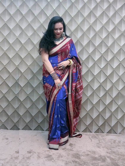 BLUE AND RED SAMBALPURI SILK SAREE BLUE AND RED SAMBALPURI SILK SAREE