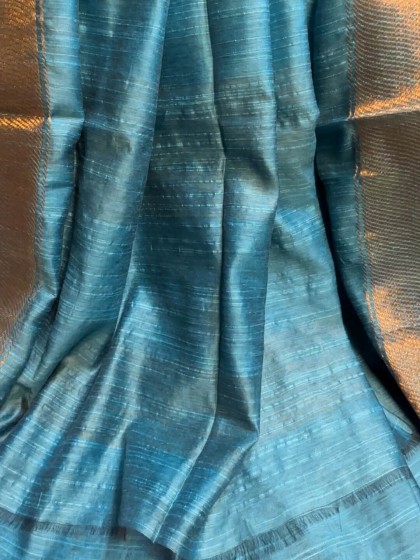 LIGHT BLUE WITH GOLDEN BUTA LINEN SAREE