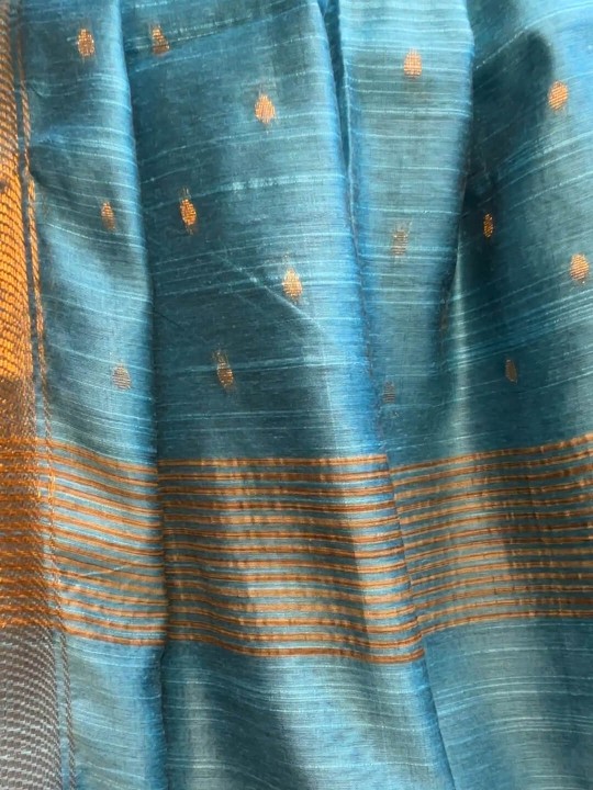 LIGHT BLUE WITH GOLDEN BUTA LINEN SAREE