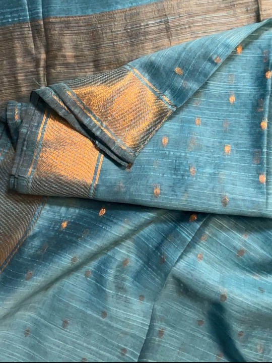 LIGHT BLUE WITH GOLDEN BUTA LINEN SAREE