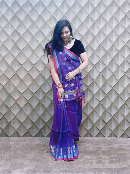 ROYAL PURPLE AND SILVER LINEN SAREE