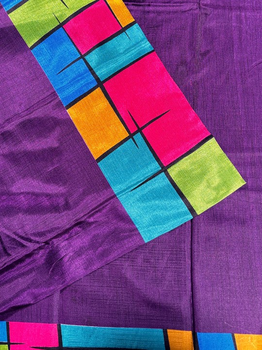 DARK PURPLE PRINTED ART SILK SAREE