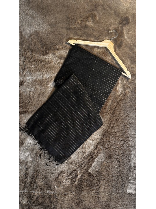 Black and golden handwoven cotton saree