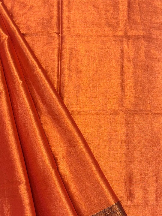 METALLIC BRICK RED WITH GOLDEN BORDER TISSUE SAREE