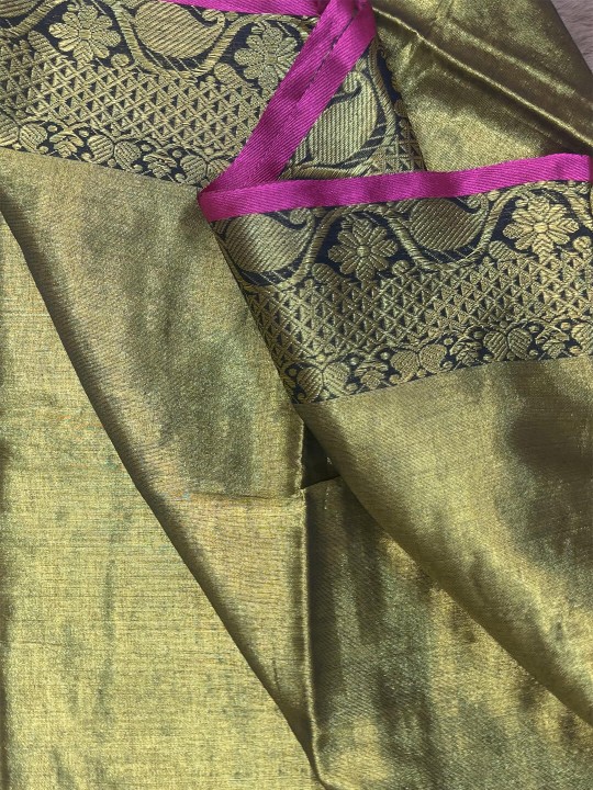 METALLIC GREEN WITH GOLDEN BORDER TISSUE SAREE