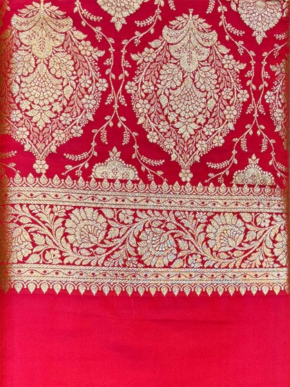 Lalima Zariya – Red Banarsi Silk Saree with Golden Zari Work