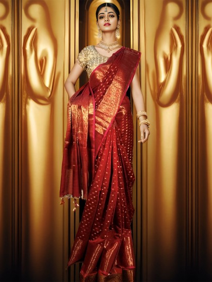 RED ORGANZA BANARSI SAREE