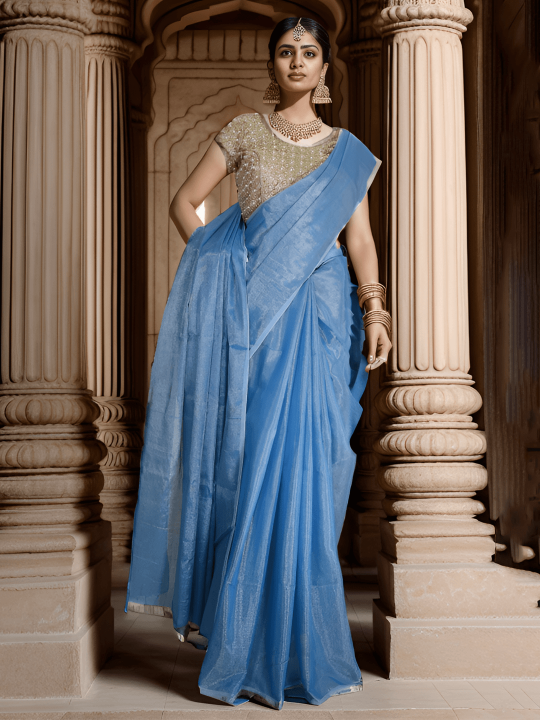 NOOR SKY BLUE TISSUE SAREE