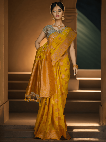 YELLOW BANARASI SILK SAREE