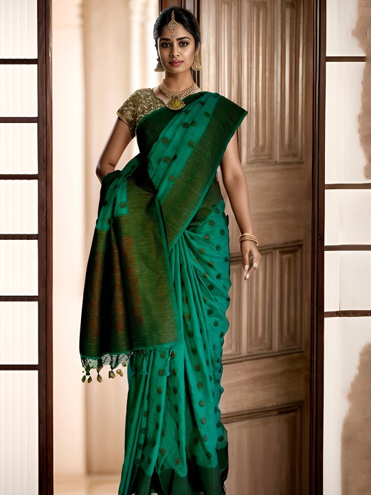 PINE GREEN BALACHURI SILK SAREE