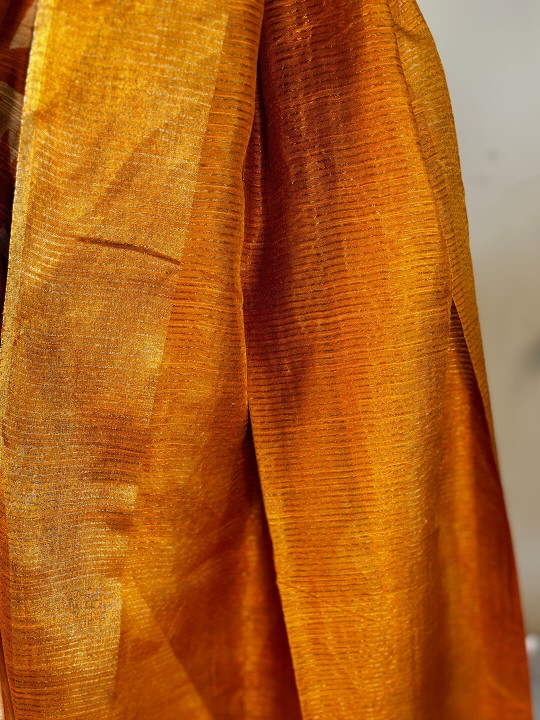  TASSAR GHICHA YELLOW PRINTED SAREE