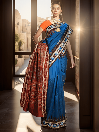 ROYAL BLUE AND BLACK SAMBALPURI SILK SAREE