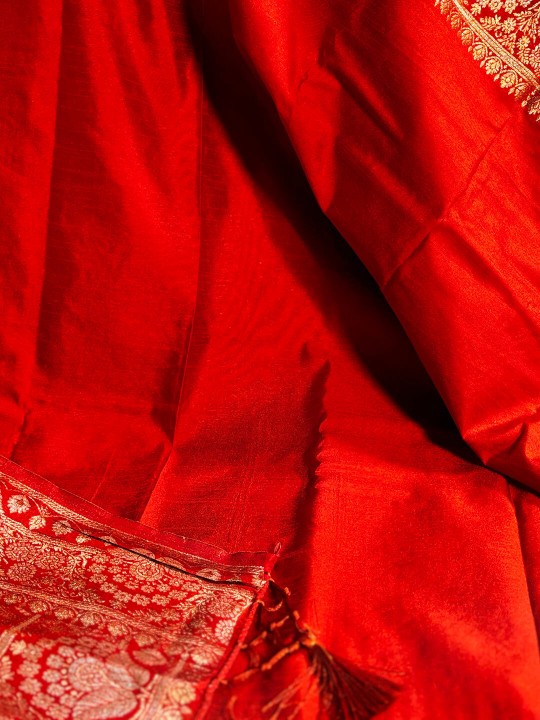 BRICK RED BANARSI SILK SAREE