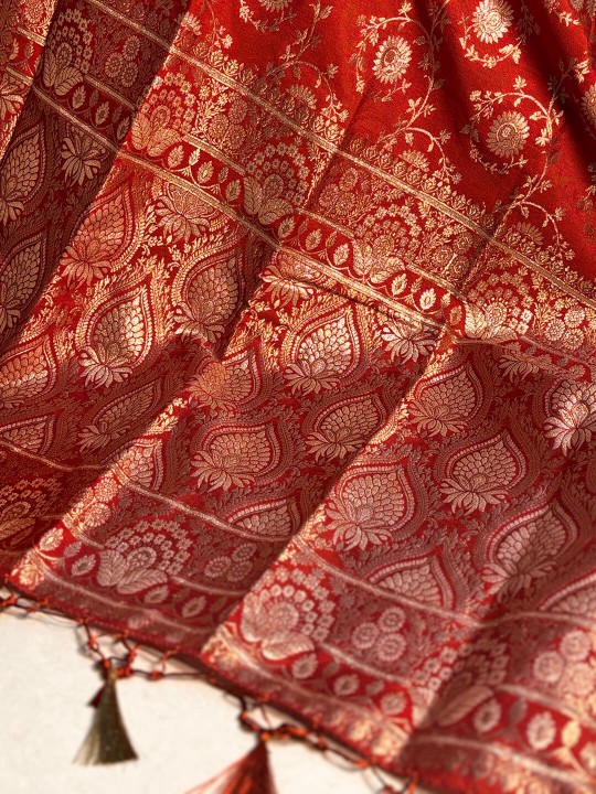 BRICK RED BANARSI SILK SAREE