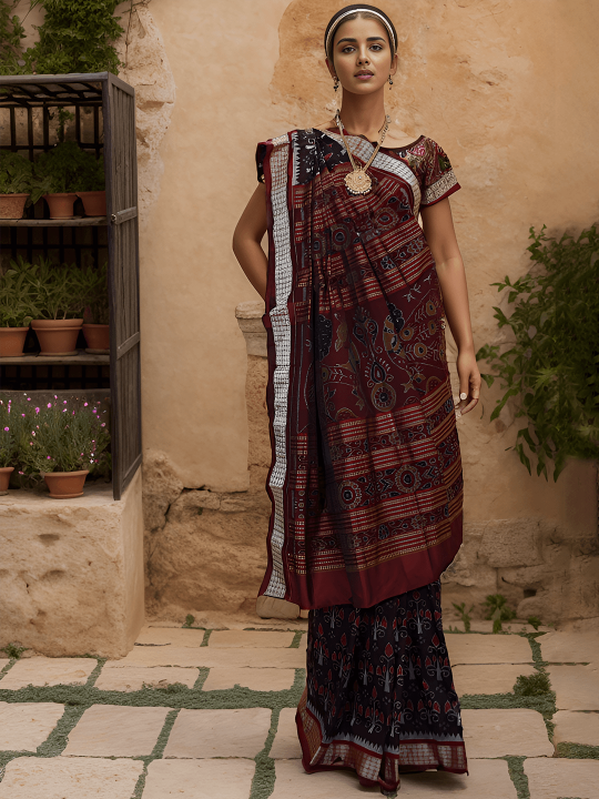 CHOCLATE BROWN SAMBALPURI PATA SAREE