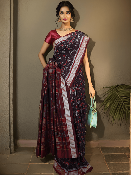 CHOCLATE BROWN SAMBALPURI PATA SAREE