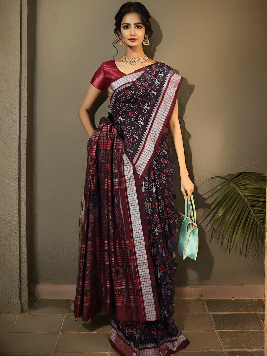 CHOCLATE BROWN SAMBALPURI PATA SAREE