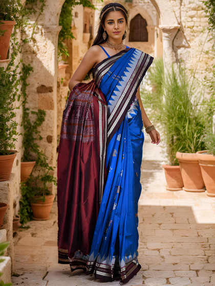 ROYAL BLUE KANDHAI SAMBALPURI PATA SAREE