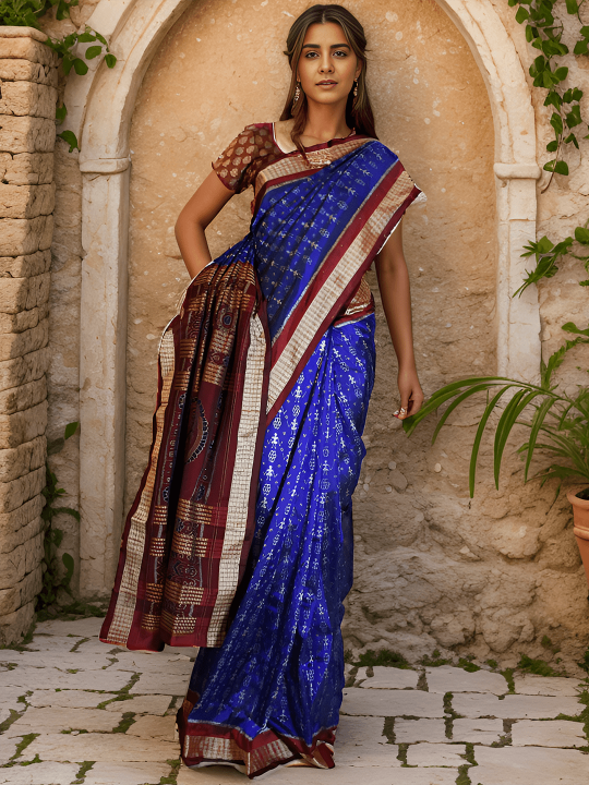 LEAD BLUE SAMBALPURI SILK SAREE