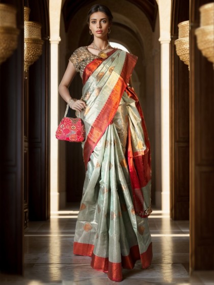 NOOR LIGHT DUAL GREEN BLUE TISSUE SAREE