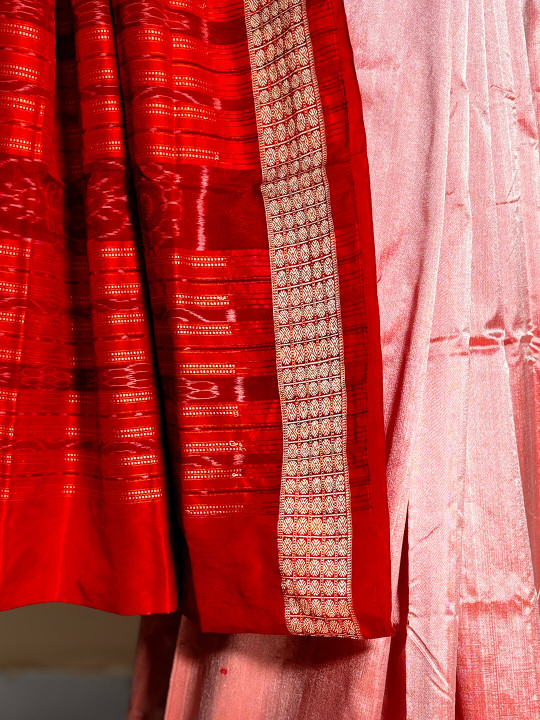 LIGHT PINK AND ORANGE SAMBALPURI SAREE