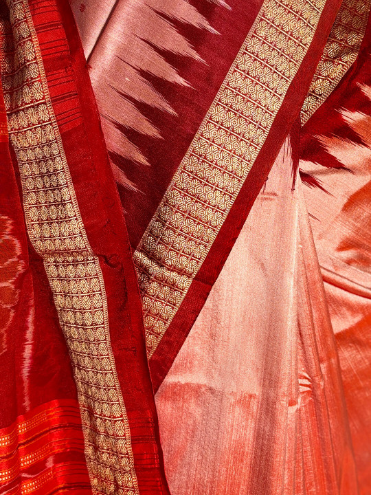 LIGHT PINK AND ORANGE SAMBALPURI SAREE