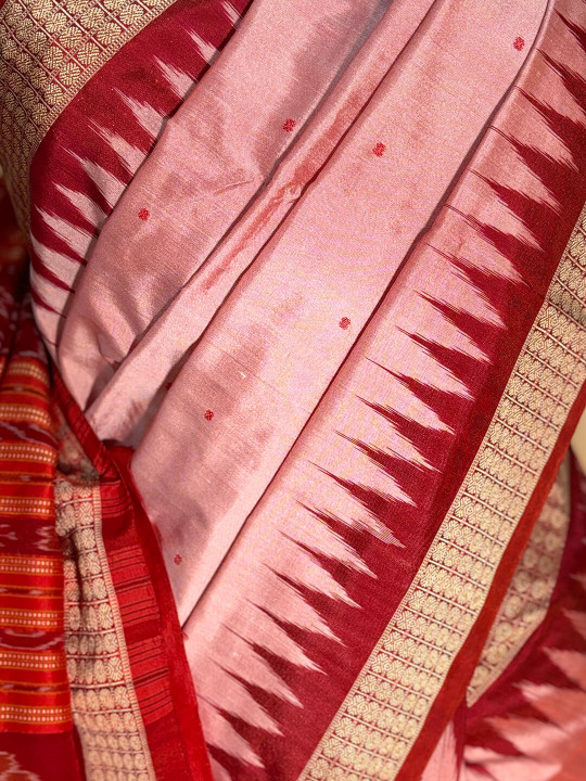 LIGHT PINK AND ORANGE SAMBALPURI SAREE