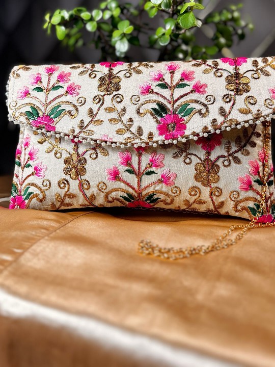 GOLDEN & MULTICOLOURED EMBROIDERED CLUTCH