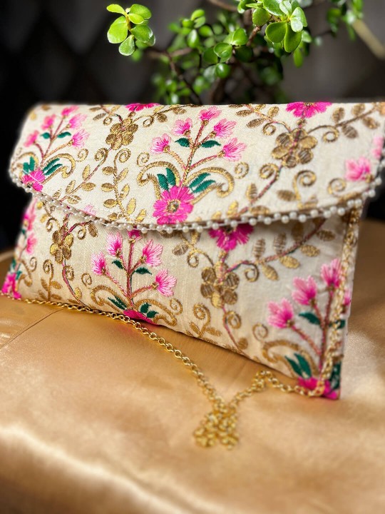 GOLDEN & MULTICOLOURED EMBROIDERED CLUTCH