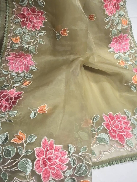 OLIVE GREEN EMBROIDERED FANCY SAREE