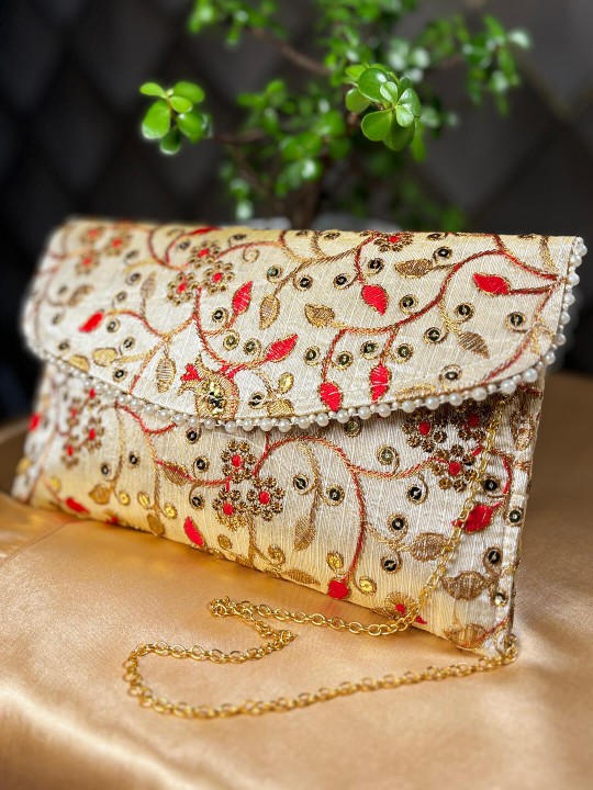 GOLDEN & ORANGE EMBROIDERED CLUTCH