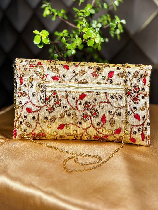 GOLDEN & ORANGE EMBROIDERED CLUTCH