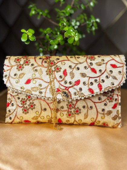 GOLDEN & ORANGE EMBROIDERED CLUTCH