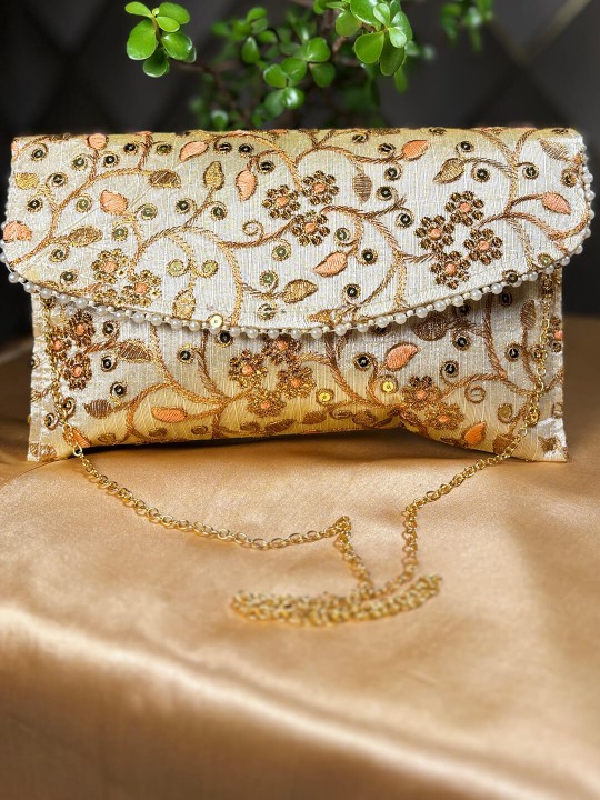 GOLDEN & PEACH EMBROIDERED CLUTCH