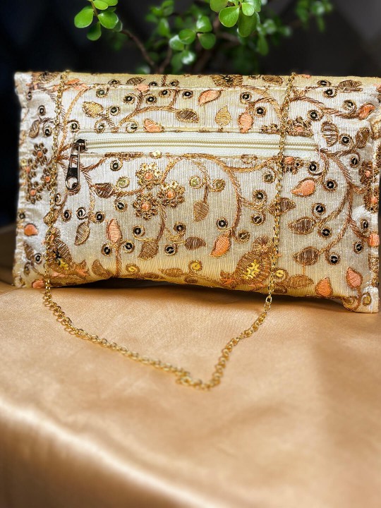 GOLDEN & PEACH EMBROIDERED CLUTCH