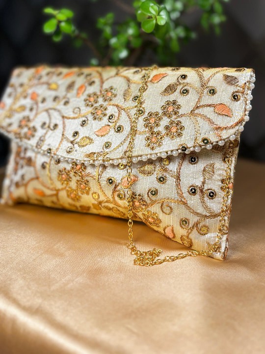 GOLDEN & PEACH EMBROIDERED CLUTCH