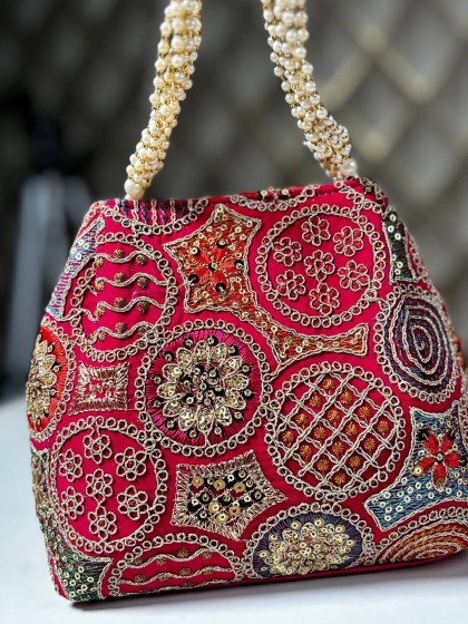 SALONA DARK PINK MOTI POTLI BAG