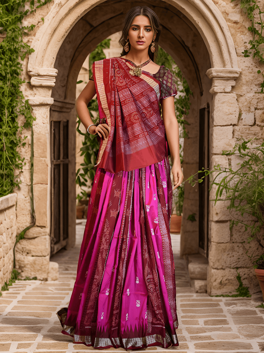 DEEP PINK SAMBALPURI SILK SAREE