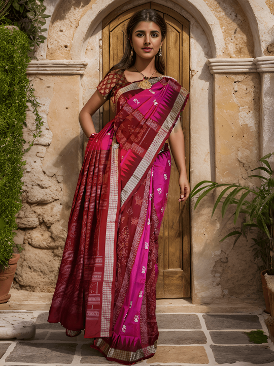 DEEP PINK SAMBALPURI SILK SAREE