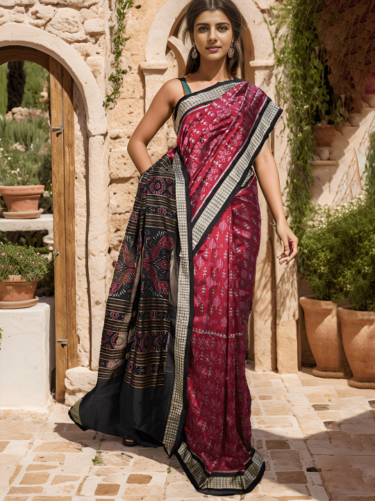  RUBY RED SAMBALPURI SILK SAREE