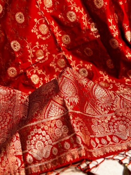 BRICK RED BANARSI SILK SAREE