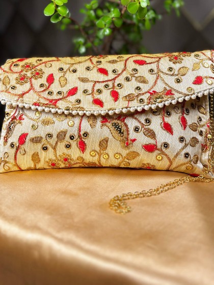 GOLDEN & RED EMBROIDERED CLUTCH