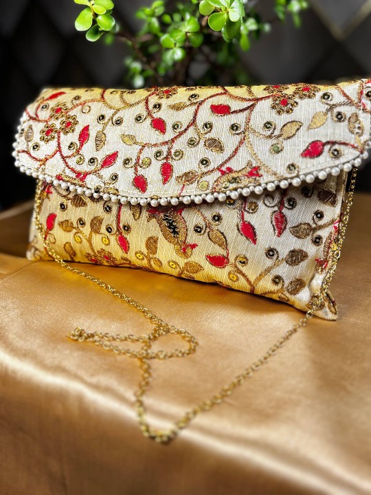 GOLDEN & RED EMBROIDERED CLUTCH