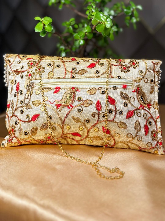 GOLDEN & RED EMBROIDERED CLUTCH