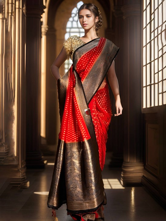 RED AND BLUE BANARSI SAREE