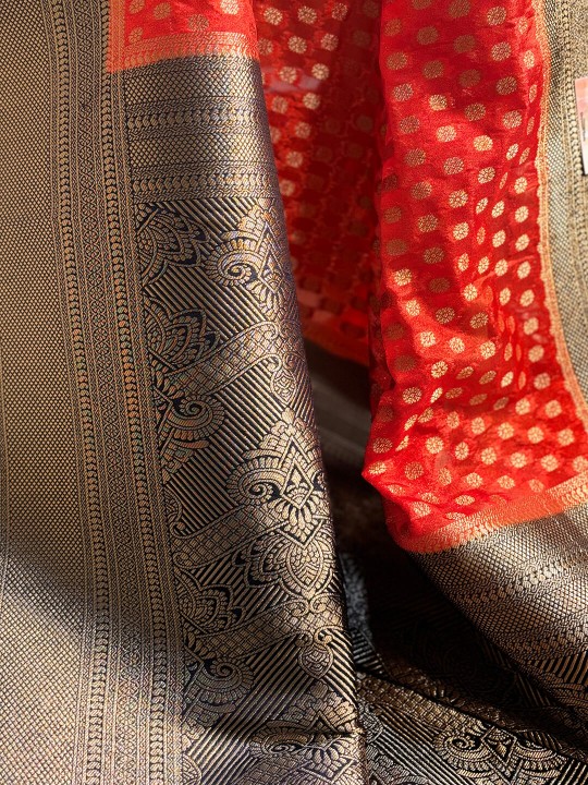 RED AND BLUE BANARSI SAREE