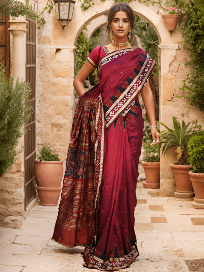 DARK FUSHSIYA SAMBALPURI PATA SAREE